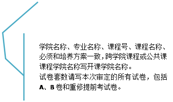 線形标注 4(帶強調線): 學院名稱、專業名稱、課程号、課程名稱、必須和培養方案一緻,跨學院課程或公共課課程學院名稱寫開課學院名稱。試卷套數請寫本次審定的所有試卷,包括A、B卷和重修提前考試卷。